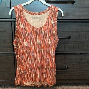 Eddie Bauer Rust & Cream Striped Tank Top size medium sleeveless
